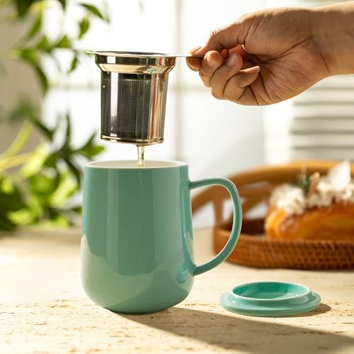 Sweese 20 OZ Porcelain Tea Mug with Infuser and Lid, Loose Leaf Tea Cup, Gifts for Tea Lover - Mint Green - Image 3