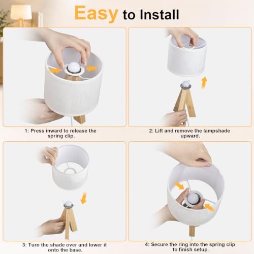 Tripod Table Lamp Small Bedside Lamp with Linen FabricShade, Mid Century Modern Nightstand Lamp for Bedroom Living Room Office Nursery, Wooden Legs(Cylindrical) - Image 5