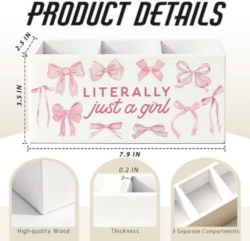 Pink Coquette Bow Pen Pencil Holder for Desk, Preppy Desk Decor - Image 2