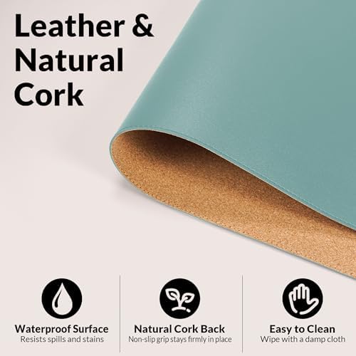 AFIING Leather Desk pad Protector, Light Blue, 35.4" x 17" - Image 3