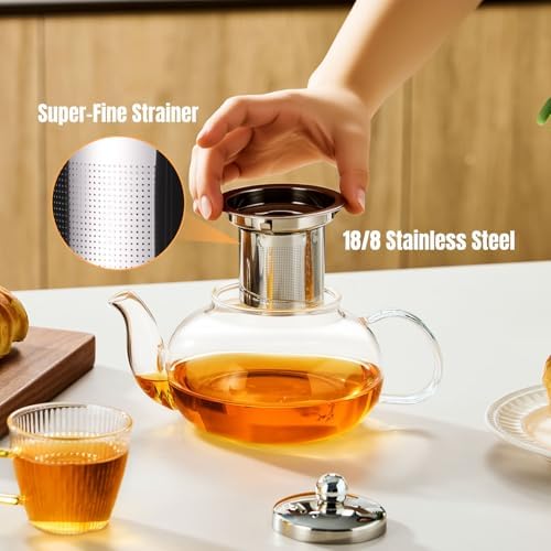 Baalaka Tea Pot with Infuser for Loose Tea, 20 oz Glass Stovetop Kettle - Image 3