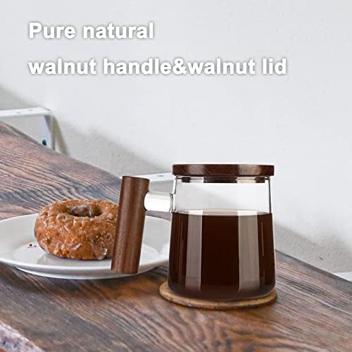 COMI Glass Coffee Mugs, Clear Coffee Mugs with Walnut Lid&Handle，Wide Mouth Extra Large Capacity Cup, Perfect for Latte, Mocha, Cappuccino, Tea and Juice, Microwave Safe(15oz/450ml) - Image 2