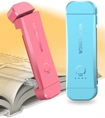 HIONXMGA Book Reading Light,2 Pack Silent Touch Books Lamp for Reading in Bed,Rechargeable Clip on Booklight with 3 Amber Color & 7 LEDs Precise Dimming for Night Reading for Book Lovers,Kid,Pink+Blue by HIONXMGA