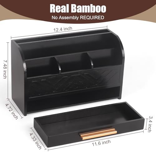 Charmewooden Black Desktop Organizer with Drawer Storage, White Desk Organizer Mail Holder Mail Organizer Countertop Pen Holder Letter Sorter Make up Organizer for School Home Office Supplies - Image 3