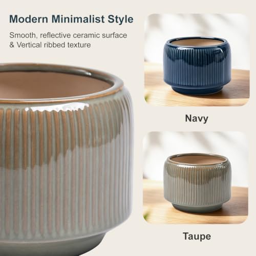 6 Inch Ceramic Plant Pots Set of 2 with Drainage Hole for Indoor Plants - Image 4