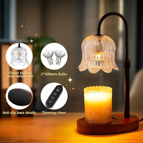 CRMILL Candle Warmer Lamp Electric Timer - Candles Height Adjustable Dimmable Warmers Scented Flower Lamps No Flame Heat Warm Melt Wax Jar Modern Home Decor Table Lights for Home Living Bedroom - Image 2