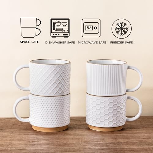 GBhome 12 OZ Stackable Coffee Mugs Set of 6, Ceramic Coffee Cups Set - Image 7