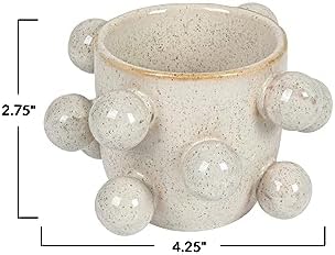Bloomingville 4.25 Inches Round Stoneware Planter with Orbs and Reactive Glaze, Holds 3 Inches Pot, Speckled Cream - Image 4
