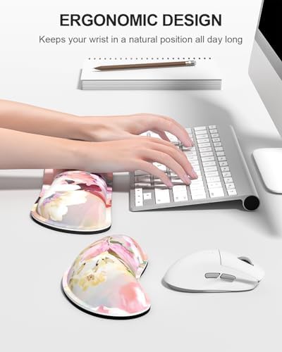 Auhoahsil Large Mouse Pad with Wrist Rests for Keyboard & Mouse, Thick Soft Ergonomic Memory Foam Wrist Supports, Big & Long Desk Mat 35.5 x 15.7 in, for Office Gaming Computer, Pink Flowers - Image 3