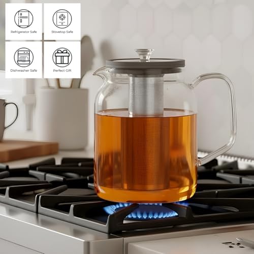 Aquach 85oz Glass Teapot Stovetop Safe with Loose Leaf Tea Steeper - Image 3