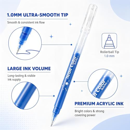 Acrylic Gel Pens for Coloring, 10 Blue Gel Pens with A5 Sketchbook - Image 3