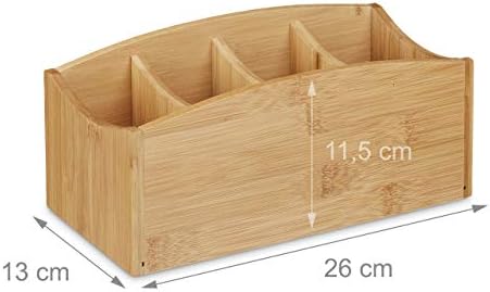 Relaxdays Bamboo Desk Organiser, Pen Holder with 4 Compartments, Natural Grain, HBT: Approx. 11.5 x 26 x 13 cm, Natural - Image 3