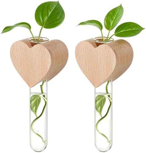Heart-Shaped Wooden Magnetic Flower Vase Set of 2 for Refrigerator by LANPU+