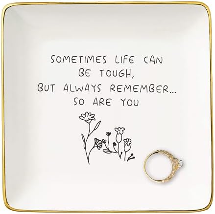 NZY Stay Strong Sympathy Gift Inspirational Quotes Gifts For Women Affirmations Positive Motivational Encouragement Christmas Ceramic Jewelry Tray Trinket Holder Ring Dish by NZY