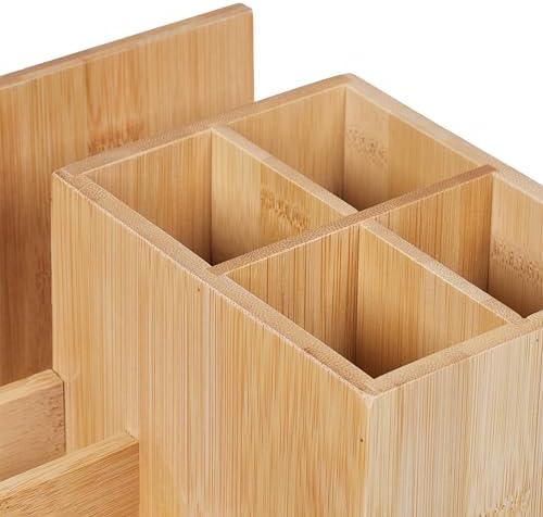 Relaxdays Desk Organiser, 7 Compartments, Pen & Document Holder, Utensil Box, HxWxD: 11 x 21 x 19 cm, Bamboo, Natural - Image 6