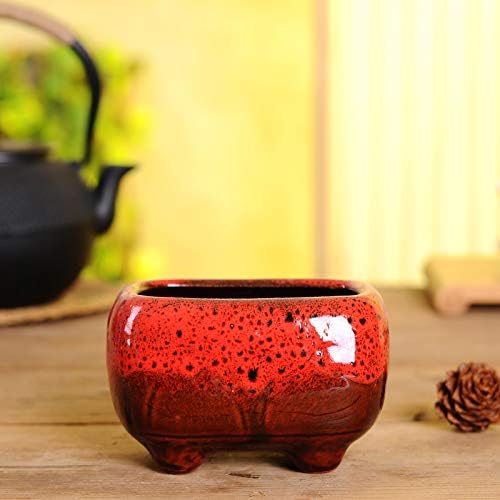 Cute 4.7 Inch Rectangle Ceramic Home Garden Decoration Succulent Cactus Flower Pots Container -Plant Not Included (Red) - Image 4