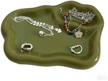 Green Ceramic Jewelry Tray Dish Large-sized Display Organizer Trinket Watch Keys, Dressing Table Decor Aesthetic Dish Holder for Mother's Day/Christmas/Thanksgiving/Birthday Gift by LORVOR