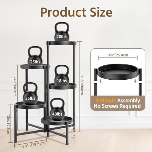 LASZOLA Plant Stand Indoor with 10 Inch Large Metal Tray, 5 Tier Black - Image 3