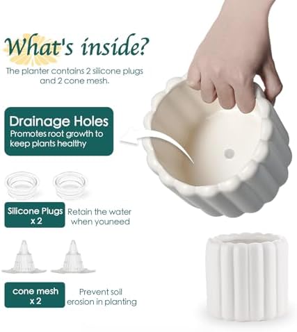 Ceramic Plant Pots,6 inch+4.7 Inch Planter Pot with Drainage Holes,Ceramic Planters for Indoor Plants,Modern Flower Pots for Indoor Outdoor Plants House & Office Décor,Pale Beige - Image 5