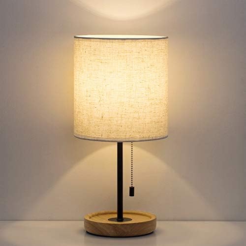 HAITRAL Bedside Table Lamp - Modern Nightstand Lamp with Linen Fabric Shade Wooden Desk Lamps for Bedrooms, Office, College Dorm, Dinning Room, Girls Room - 16 Inches (HT-AD005) - Image 4
