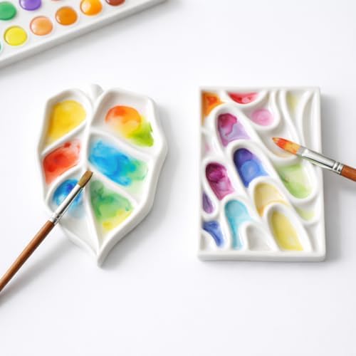 Bower Bird Porcelain Watercolor Palette Set, 5.5" Leaf & Wave Ceramic Paint Mixing Trays for Artists, Professional Watercolor Palette for Acrylic, Gouache and Watercolor Painting - Image 5