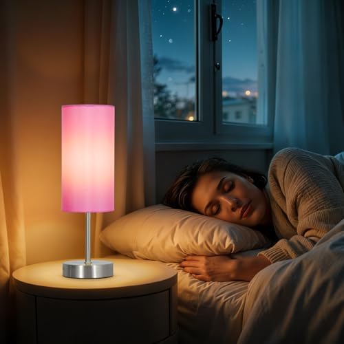 RISLG 2 Pack Small Table Lamps for Bedroom, Bedside Lamps for Nightstand with Wire Switch, Minimalist Modern Desk Lamps with Linen Fabric Shade for Kids Room Living Room Office Dorm, Bulb Included - Image 5