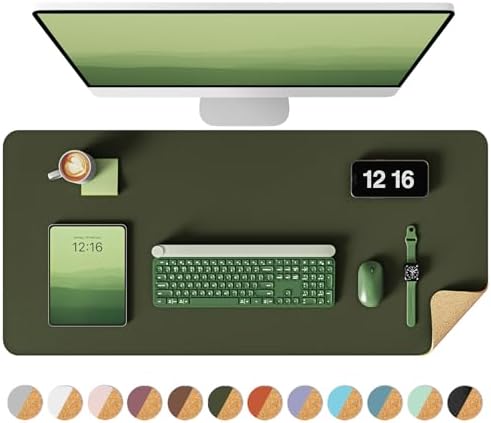 YSAGi Double-Sided Desk Pad, 31.5"x15.7" Leather Desk Mat, Eco Cork Desk Pad Protector,Large Mouse Pad,Waterproof Desk Blotter for Office/Home (Dark Green/Cork) by YSAGi