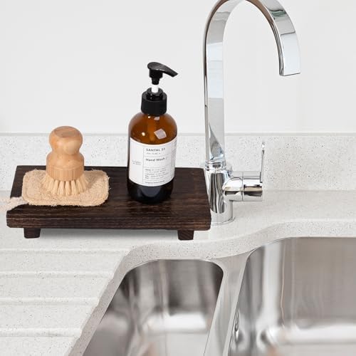 Wood Bathroom Tray Farmhouse Decor Kitchen Soap Holder, 10"x4.5" Drak Brown - Image 3