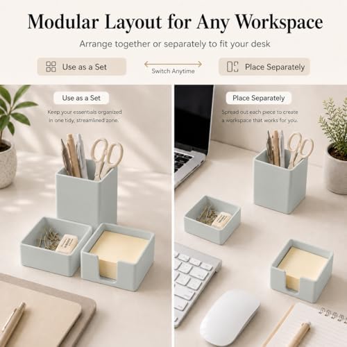 minimaliving Aesthetic Silicone Desk Organizer Set of 3,Modern Office Desk Accessories with Pen Holder,Paperclip Tray,Sticky Note Holder,Stylish Functional Office Desk Decor for Back-to-school(Grey) - Image 3