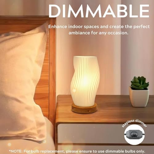 Dimmable Small Table Lamp with Rotary Switch, Striped Bedside Night Light - Image 2