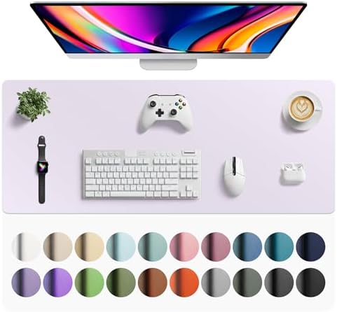 Aothia Faux Leather Desk Mat - Large Mouse Pad, Non-Slip PU Leather Blotter, Waterproof Writing Surface for Office and Home (Soft Lavender, 42" x 17") by AothiaSimpleNaturalUnique
