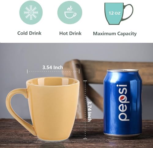 vicrays Coffee Mug Set, 12 Ounce, Set of 6, Ceramic Mug for Men, Women, Unique Glazed Mugs with Handle for Coffee, Tea, Milk, Cocoa, Cereal(Yellow) - Image 3