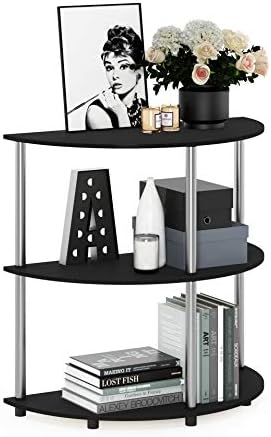 Furinno Frans Turn-N Half Round Console Table with Stainless Steel Tubes, Black Oak 15.6D x 31.1W x 30.8H in by Furinno-FitsYourSpaceFitsYourBudget
