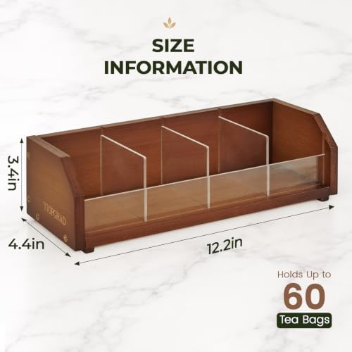 TIOPGHAD Small Bamboo Tea Bag Organizer, Tea Box Storage Holder, Brown - Image 4