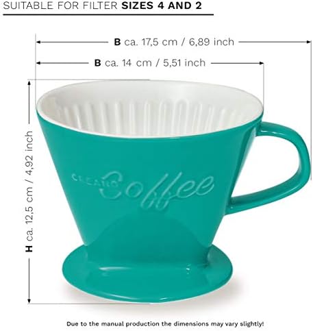 Creano XXL Porcelain Coffee Dripper Green - Ceramic Cone Brewer - Pour Over Coffee Maker - Filter Size 4 - huge and heavy quality 800gr/28oz - 6 Colours availeble - Image 2