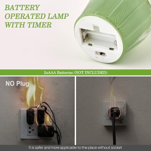 Small Battery Operated Lamp with Timer, Cream Green - Image 4