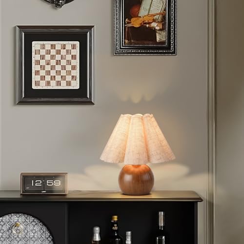 Farmhouse Cute Small Table Lamp, Wood Grain Vintage Table Lamps for Bedroom Nightstand, Cute Mini Bedside Small Table Lamps for Small Spaces with Scalloped Shade for Kitchen Counter, Bookshelf - Image 5
