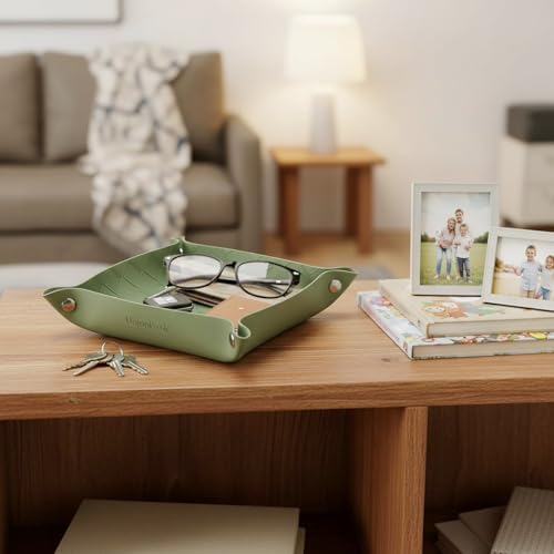UnionBasic Small Valet Tray, Jewelry Tray for Rings Watches Earrings, Entryway Catchall Caddy for Coins Keys Change, Nightstand Bedside Valet Holder, Trays for Electronic Gadgets, Woven Matcha - Image 5