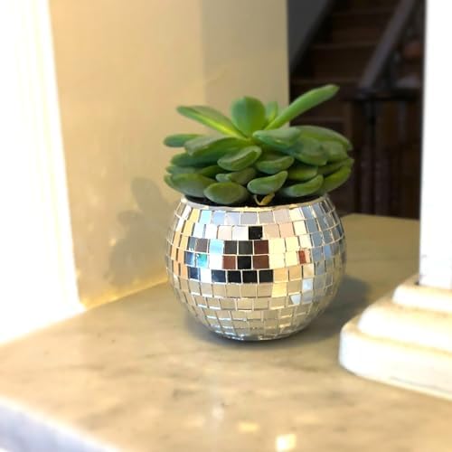 Mini Disco Ball Planter (Silver Color) Mini Vase Indoor Planter for Eucalyptus Plant for Shower Housewarming Gift Ideas Cute Desk Accessories Aesthetic Decor Silver - Image 5