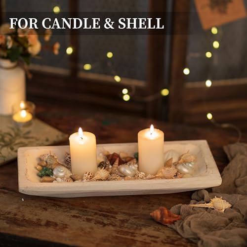 Hanobe Wood Decorative Bowl for Coffee Table Entryway Decor, Rustic White - Image 4