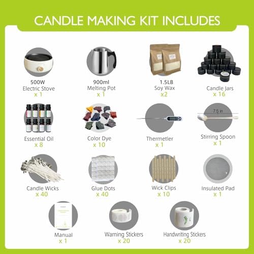 PICASORT Black Candle Making Kit - Complete Candle Making Kit/Supplies, Scented Candles Making Kit with Hot Plate, Soy Wax,Hot Plate,Wax Melting Pot & More,DIY Crafts for Adult/Beginner - Image 2