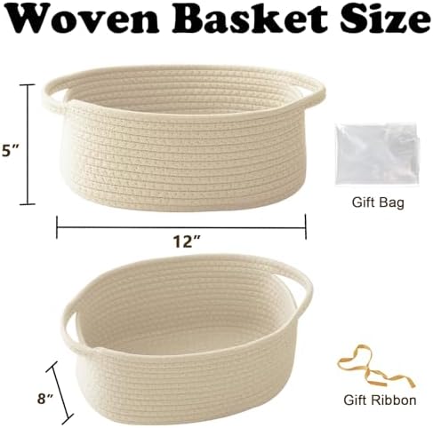Cream Woven Rope Basket,Baby Gift Basket with Bag & Ribbon - Image 2