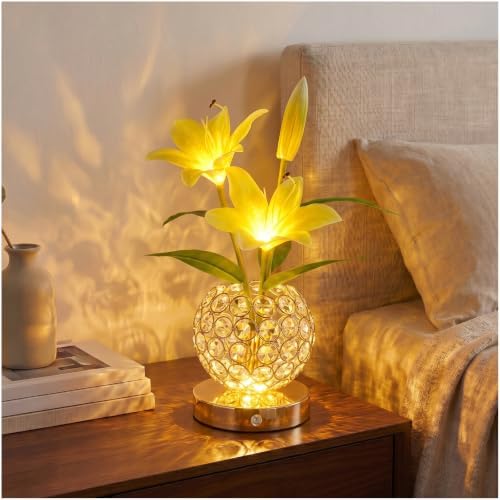 Stargazer Lily Crystal Table Lamp, Rechargeable Touch Flowers Lamp by MMHFSolarLightsOutdoor