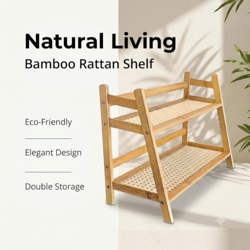 Bamboo Desktop Organizer Shelf, 2 Tier Desk Storage Rack - Image 3