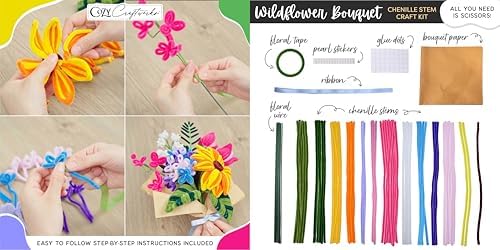 WeVeel Cozy Craftworks Wildflower & Succulent Chenille Stem Craft Kit Bundle for Teens & Adults – Mindful DIY Plant Craft, Tactile Pipe Cleaner Art Kit with QR Video Tutorials - Image 4