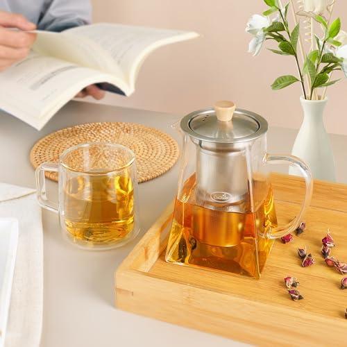 CNGLASS Glass Teapot with Infuser,24oz Clear Glass Tea Kettle with Removable Stainless Steel Strainer,Stovetop Safe Glass Teapot for Blooming and Loose Leaf Tea… - Image 4