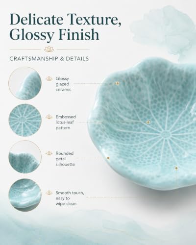 Ceramic Jewelry Dish Tray, Lotus Flower Tray, Elegant Vanity Trinket Holder for Rings Earrings Necklace, Minimalist Decorative Organizer Plate for Nightstand Desk Bathroom, Gift for Women - Image 5