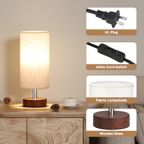 Table Lamps Set of 2 （Cream Shade - Walnut Base, 11.6" Inline Control） - Image 3
