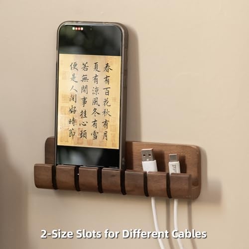 Black Walnut Wood 6‑Slot Cable Organizer,Cord Holder for Desk - Image 5
