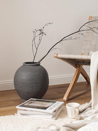Black Ceramic Vase - Large 12.5 Inch Round Floor Vase for Centerpieces, Farmhouse Flower Vases, Rustic Minimalist Home Decor,Sandstone Dark Grey - Image 2